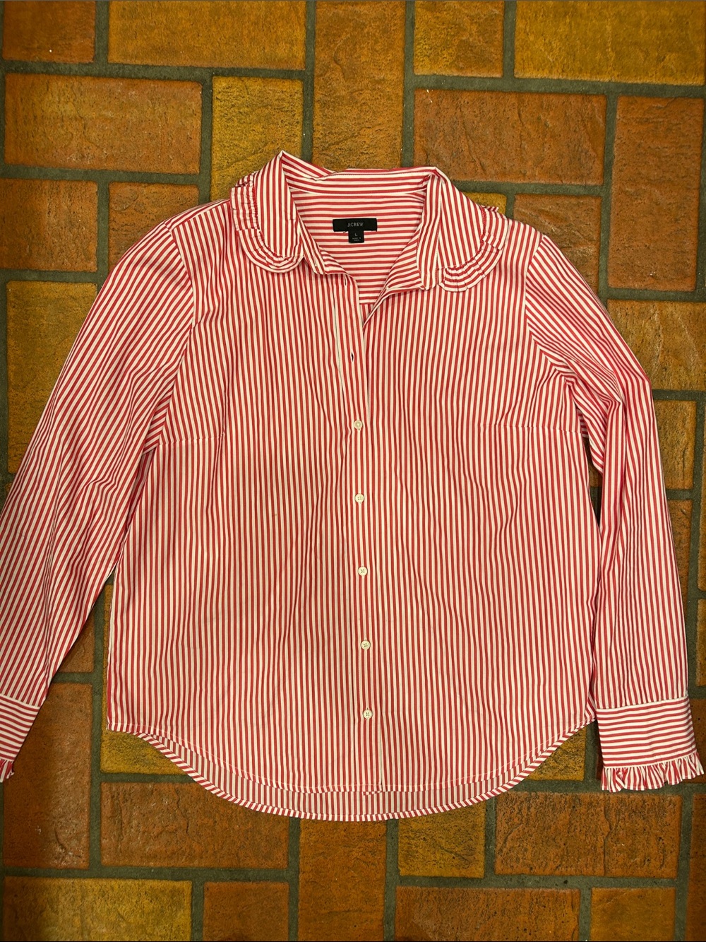 J. Crew Red and White Striped Button-Down Shirt